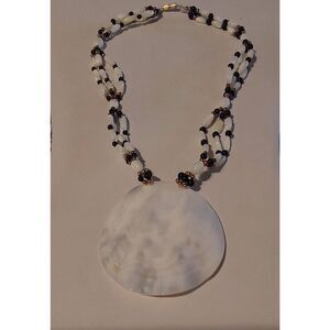Beautiful Handcrafted Mother of Pearl Medallion~Black Onyx Beaded Pendant Neckla
